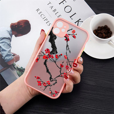 Ръчно рисуван калъф за телефон с цвете на слива за IPhone 13 12 Pro Max 13 12 Mini 11 X XS XR XSMAX 6s 8Plus 7 7Plus Твърд заден капак
