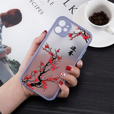 Ръчно рисуван калъф за телефон с цвете на слива за IPhone 13 12 Pro Max 13 12 Mini 11 X XS XR XSMAX 6s 8Plus 7 7Plus Твърд заден капак