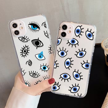 Lucky Eye Blue Evil Eye Print Калъф за телефон за iPhone 14 12 13 11 Pro Max XR X XS MAX 13Pro 7 8 Plus Капак Прозрачен удароустойчив Fundas