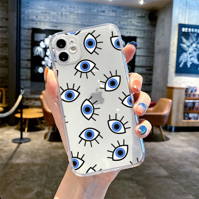 Lucky Eye Blue Evil Eye Print Калъф за телефон за iPhone 14 12 13 11 Pro Max XR X XS MAX 13Pro 7 8 Plus Капак Прозрачен удароустойчив Fundas