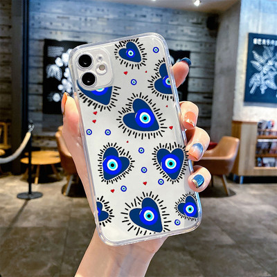 Lucky Eye Blue Evil Eye Print Калъф за телефон за iPhone 14 12 13 11 Pro Max XR X XS MAX 13Pro 7 8 Plus Капак Прозрачен удароустойчив Fundas