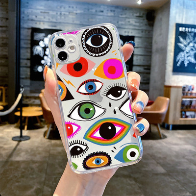 Lucky Eye Blue Evil Eye Print Калъф за телефон за iPhone 14 12 13 11 Pro Max XR X XS MAX 13Pro 7 8 Plus Капак Прозрачен удароустойчив Fundas