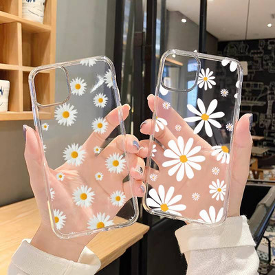 Калъф за телефон Summer Daisy Flower за IPhone 11 12 13 14 Pro Max Mini XS Max X XR 8 7 Plus TPU броня Удароустойчив прозрачен капак
