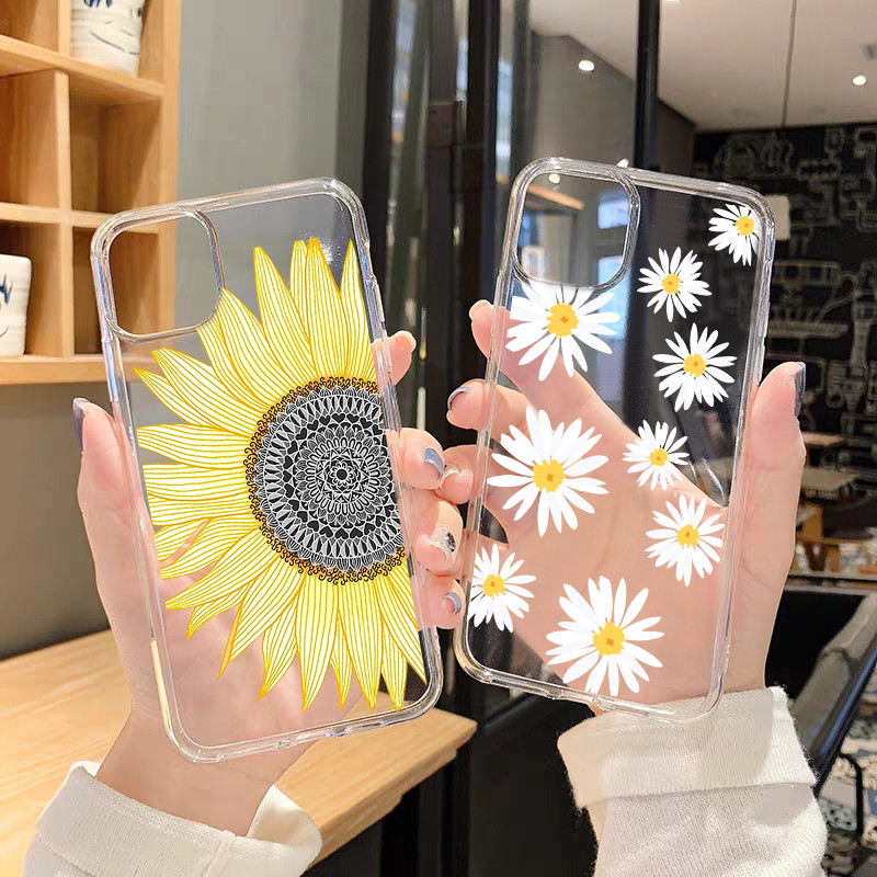 Калъф за телефон Summer Daisy Flower за IPhone 11 12 13 14 Pro Max Mini XS Max X XR 8 7 Plus TPU броня Удароустойчив прозрачен капак