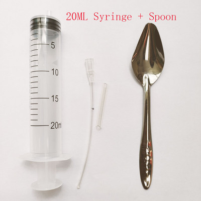 Hrănitor pentru papagali Hrănire pentru păsări Apă Lapte Medicament lichid lingură din oțel inoxidabil + Seringă 10/20ML Accesorii pentru păsări