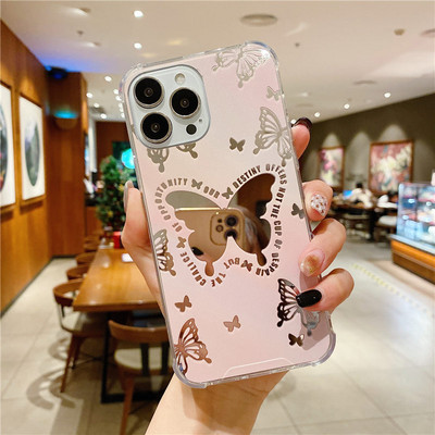 Makeup Mirror Butterfly telefontok iPhone 13 12 11 Pro Max XS Max XR X 7 8 Plus 13 Pro ütésálló lökhárító puha szilikon borítással