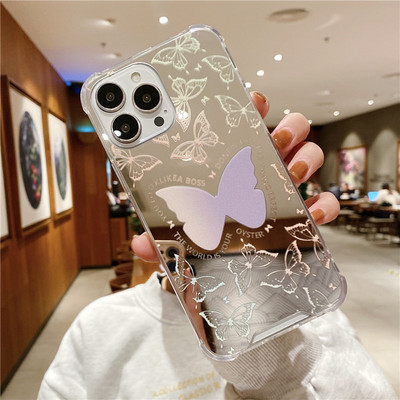 Makeup Mirror Butterfly telefontok iPhone 13 12 11 Pro Max XS Max XR X 7 8 Plus 13 Pro ütésálló lökhárító puha szilikon borítással