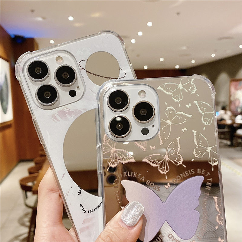 Makeup Mirror Butterfly telefontok iPhone 13 12 11 Pro Max XS Max XR X 7 8 Plus 13 Pro ütésálló lökhárító puha szilikon borítással