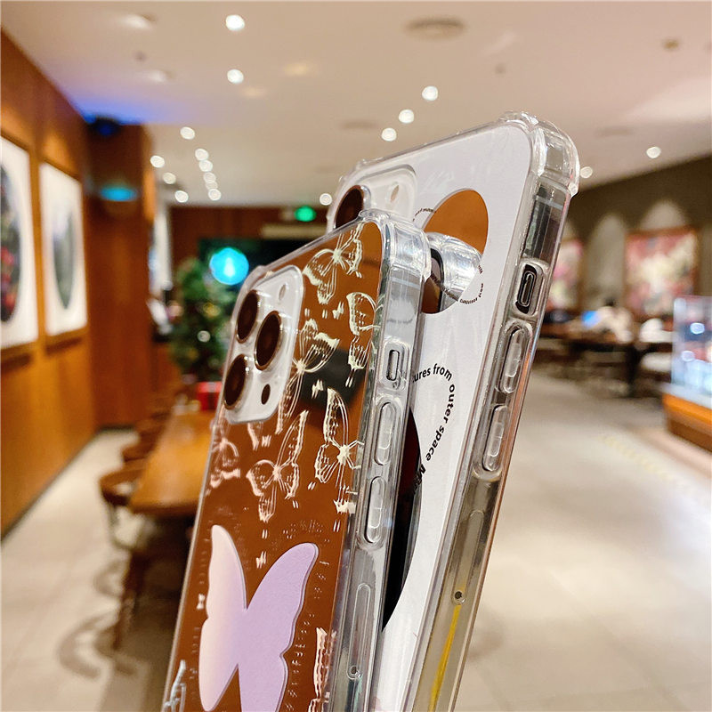 Makeup Mirror Butterfly telefontok iPhone 13 12 11 Pro Max XS Max XR X 7 8 Plus 13 Pro ütésálló lökhárító puha szilikon borítással