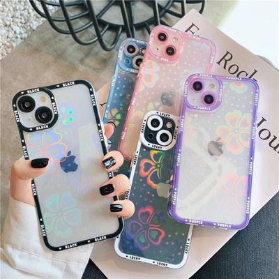 Holographic Laser Flower Love Heart Θήκη τηλεφώνου για iPhone 13 Pro Max 12 11 XR XS Max X 7 8 Plus 13 Απαλό καθαρό κάλυμμα αντικραδασμικό