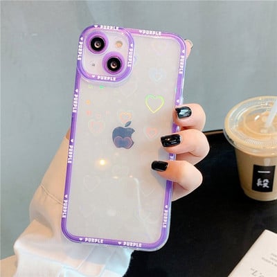 Holographic Laser Flower Love Heart Θήκη τηλεφώνου για iPhone 13 Pro Max 12 11 XR XS Max X 7 8 Plus 13 Απαλό καθαρό κάλυμμα αντικραδασμικό