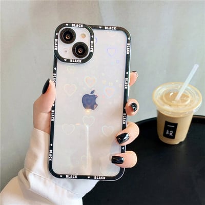 Holographic Laser Flower Love Heart Θήκη τηλεφώνου για iPhone 13 Pro Max 12 11 XR XS Max X 7 8 Plus 13 Απαλό καθαρό κάλυμμα αντικραδασμικό