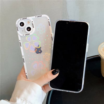 Holographic Laser Flower Love Heart Θήκη τηλεφώνου για iPhone 13 Pro Max 12 11 XR XS Max X 7 8 Plus 13 Απαλό καθαρό κάλυμμα αντικραδασμικό