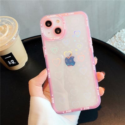 Holographic Laser Flower Love Heart Θήκη τηλεφώνου για iPhone 13 Pro Max 12 11 XR XS Max X 7 8 Plus 13 Απαλό καθαρό κάλυμμα αντικραδασμικό