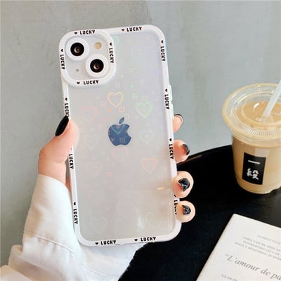 Holographic Laser Flower Love Heart Θήκη τηλεφώνου για iPhone 13 Pro Max 12 11 XR XS Max X 7 8 Plus 13 Απαλό καθαρό κάλυμμα αντικραδασμικό