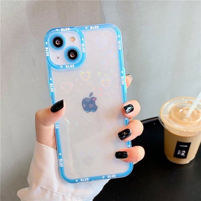 Holographic Laser Flower Love Heart Θήκη τηλεφώνου για iPhone 13 Pro Max 12 11 XR XS Max X 7 8 Plus 13 Απαλό καθαρό κάλυμμα αντικραδασμικό