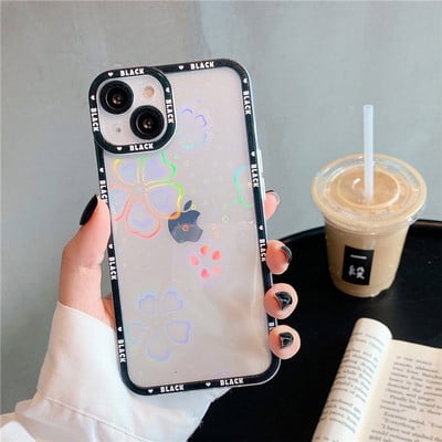 Holographic Laser Flower Love Heart Θήκη τηλεφώνου για iPhone 13 Pro Max 12 11 XR XS Max X 7 8 Plus 13 Απαλό καθαρό κάλυμμα αντικραδασμικό