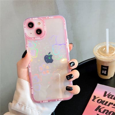 Holographic Laser Flower Love Heart Θήκη τηλεφώνου για iPhone 13 Pro Max 12 11 XR XS Max X 7 8 Plus 13 Απαλό καθαρό κάλυμμα αντικραδασμικό