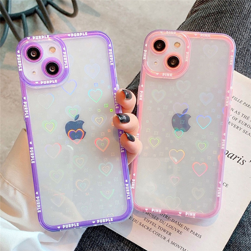 Holographic Laser Flower Love Heart Θήκη τηλεφώνου για iPhone 13 Pro Max 12 11 XR XS Max X 7 8 Plus 13 Απαλό καθαρό κάλυμμα αντικραδασμικό