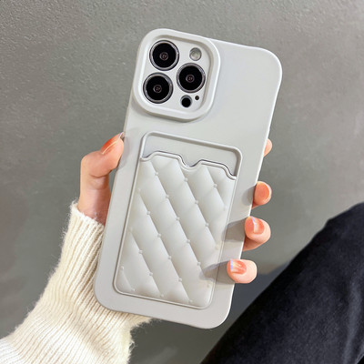 Kártyatáska gyémánt rácsos telefontok iPhone 13 12 11 Pro Max 13Pro XS Max X XR 7 8 Plus kameravédő pénztárca puha borításhoz