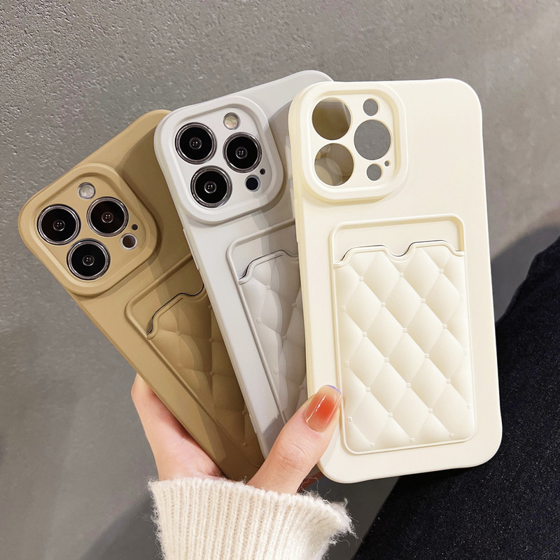 Kártyatáska gyémánt rácsos telefontok iPhone 13 12 11 Pro Max 13Pro XS Max X XR 7 8 Plus kameravédő pénztárca puha borításhoz