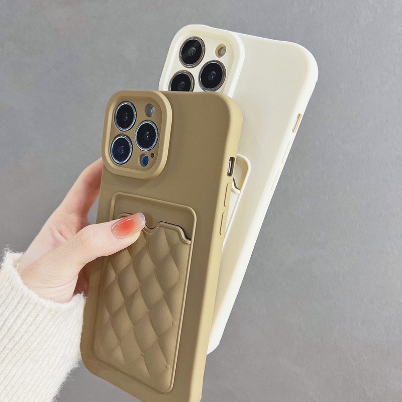 Kártyatáska gyémánt rácsos telefontok iPhone 13 12 11 Pro Max 13Pro XS Max X XR 7 8 Plus kameravédő pénztárca puha borításhoz