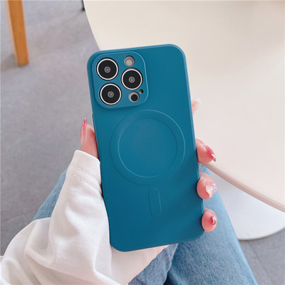 Θήκη τηλεφώνου μαγνητική ασύρματη φόρτιση υγρή σιλικόνη για iPhone 14 13 12 11 Pro Max XS Max XR X 13Pro 14 Plus 14 Soft TPU κάλυμμα