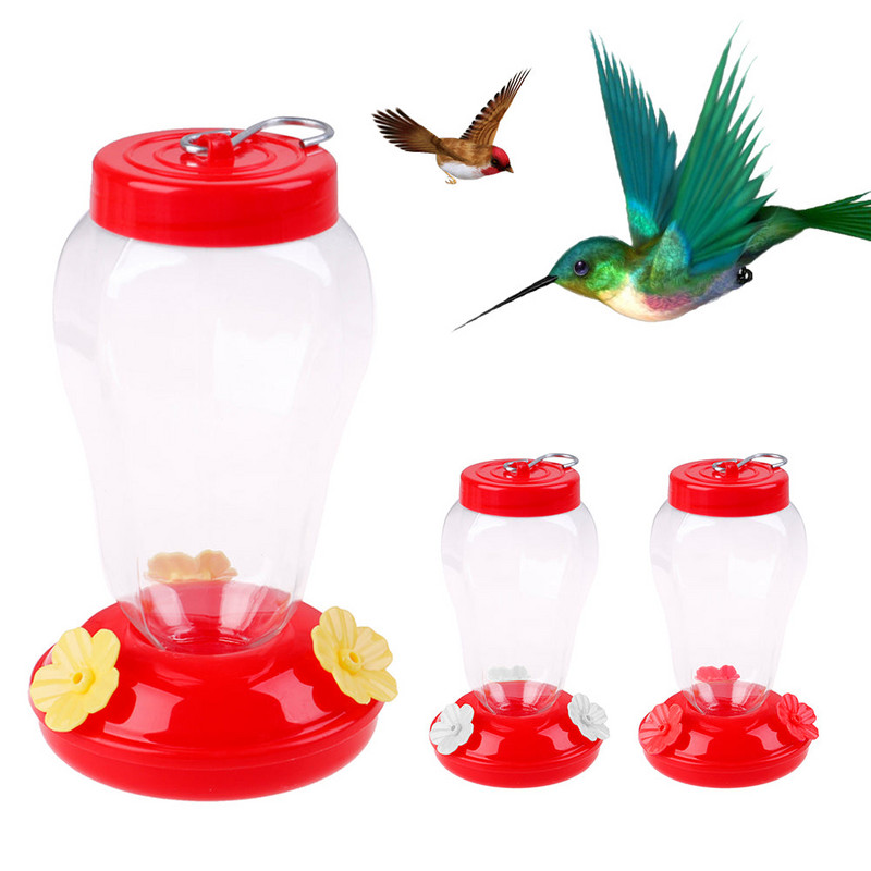 480 ml plastic hrănitor de apă pentru păsări sticle agățat hrănitor pentru colibri grădină în aer liber din plastic flori cârlig de fier pentru animale de companie consumabile pentru păsări