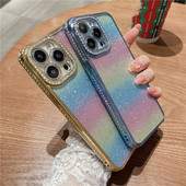 Θήκη τηλεφώνου Gradient Glitter Rainbow για iPhone 14 13 12 11 Pro Max XS Max XR 14Plus Πίσω κάλυμμα προφυλακτήρα από μαλακό στρας