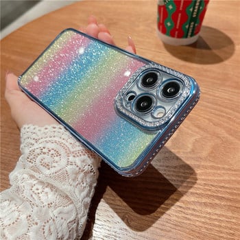 Θήκη τηλεφώνου Gradient Glitter Rainbow για iPhone 14 13 12 11 Pro Max XS Max XR 14Plus Πίσω κάλυμμα προφυλακτήρα από μαλακό στρας