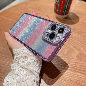 Θήκη τηλεφώνου Gradient Glitter Rainbow για iPhone 14 13 12 11 Pro Max XS Max XR 14Plus Πίσω κάλυμμα προφυλακτήρα από μαλακό στρας