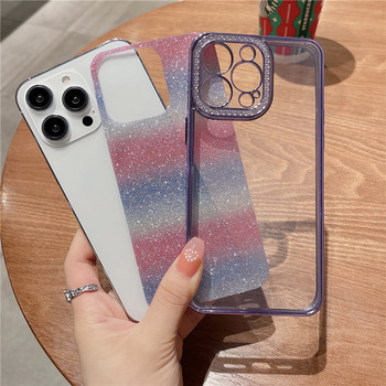 Θήκη τηλεφώνου Gradient Glitter Rainbow για iPhone 14 13 12 11 Pro Max XS Max XR 14Plus Πίσω κάλυμμα προφυλακτήρα από μαλακό στρας