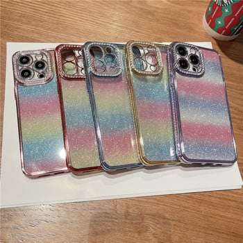 Θήκη τηλεφώνου Gradient Glitter Rainbow για iPhone 14 13 12 11 Pro Max XS Max XR 14Plus Πίσω κάλυμμα προφυλακτήρα από μαλακό στρας