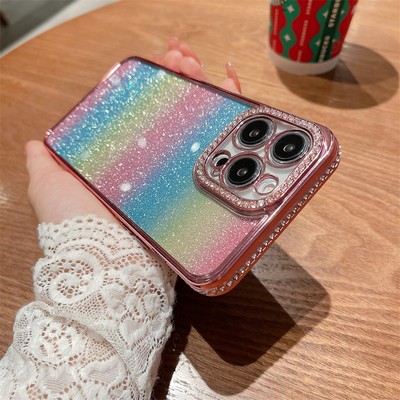 Θήκη τηλεφώνου Gradient Glitter Rainbow για iPhone 14 13 12 11 Pro Max XS Max XR 14Plus Πίσω κάλυμμα προφυλακτήρα από μαλακό στρας