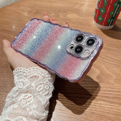 Θήκη τηλεφώνου Gradient Glitter Rainbow για iPhone 14 13 12 11 Pro Max XS Max XR 14Plus Πίσω κάλυμμα προφυλακτήρα από μαλακό στρας