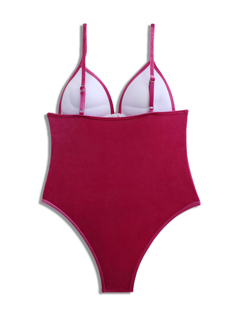 Szexi neon rózsaszín bársony Push Up fürdőruha egyrészes női fürdőruha, új, 2022-es női, egyrészes strand fürdőruha test