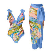 Set de costum de baie cu imprimeu vintage în V adânc, dintr-o bucată, costum de baie cu bretele decupate elegant, rochie de plajă de vacanță, îmbrăcăminte de plajă cu talie înaltă, push-up