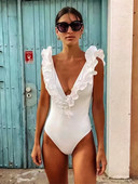 PLAVKY 2022 Sexy Women White Ruffle Crinkle Μαγιό One Piece Body Sexi Μαγιό με βαθύ V λαιμόκοψη Κοστούμι μπάνιου παραλίας Swim Monokini