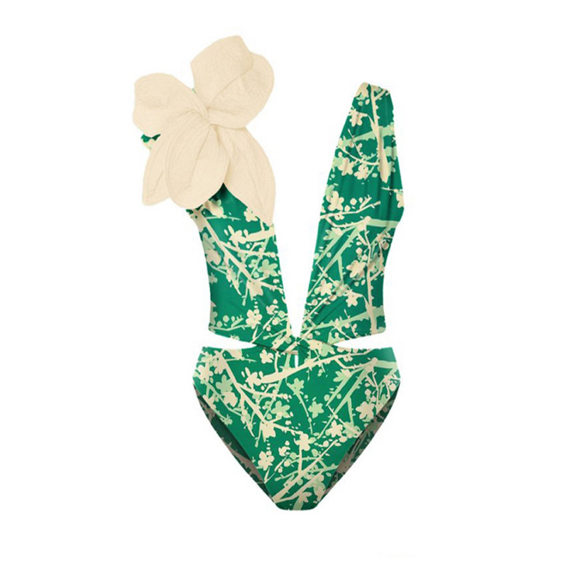 Ženski retro kupaći kostim Zeleni asimetrični kupaći kostim Deep V Dizajnerski kupaći kostim Vintage ljetna odjeća za surfanje