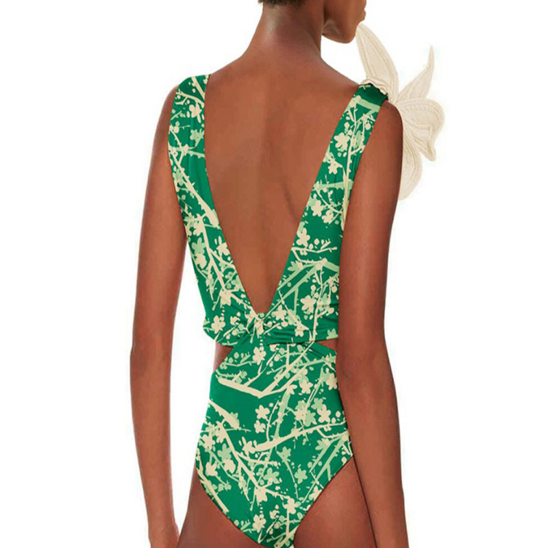Ženski retro kupaći kostim Zeleni asimetrični kupaći kostim Deep V Dizajnerski kupaći kostim Vintage ljetna odjeća za surfanje