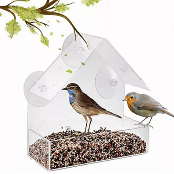 Нова във формата на къщичка за хранилки за птици, устойчива на атмосферни влияния, прозрачна вендуза, външни хранилки за птици, висяща къщичка за птици за външна градина En