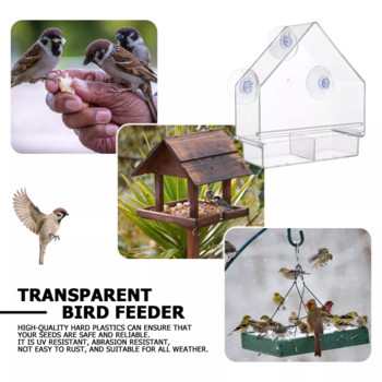 Нова във формата на къщичка за хранилки за птици, устойчива на атмосферни влияния, прозрачна вендуза, външни хранилки за птици, висяща къщичка за птици за външна градина En