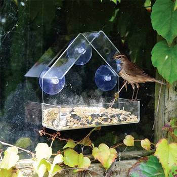Νέο In Bird Feeder House Σχήμα Σχήμα καιρικές συνθήκες Διαφανές βεντούζα Εξωτερικών Birdfeeders Hanging Birdhouse for Outside Garden En