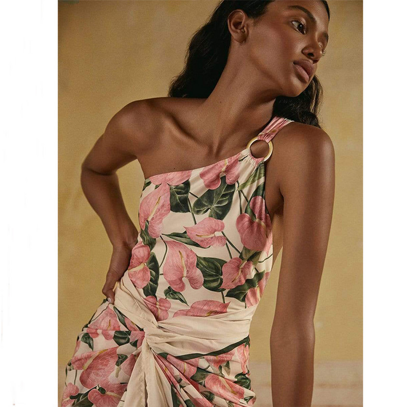 Ženska modna blagdanska haljina za plažu u boji, asimetrični kupaći kostimi Jednodijelni kupaći kostimi s otisnutim laticama i pokrivači