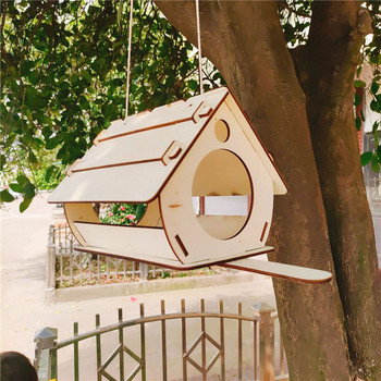 Външна дървена висяща къщичка за хранилка за птици Направи си сам Сглобяване на клетка за хранене на домашни любимци Декорация на домашна градина
