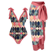 Ženski jednodijelni kupaći kostim sa suknjom, modni V-izrez s printom u boji, blagdanska haljina za plažu Dizajnerski kupaći kostim Ljeto