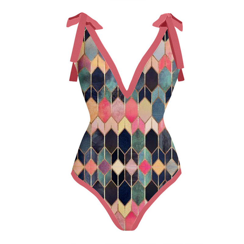Ženski jednodijelni kupaći kostim sa suknjom, modni V-izrez s printom u boji, blagdanska haljina za plažu Dizajnerski kupaći kostim Ljeto