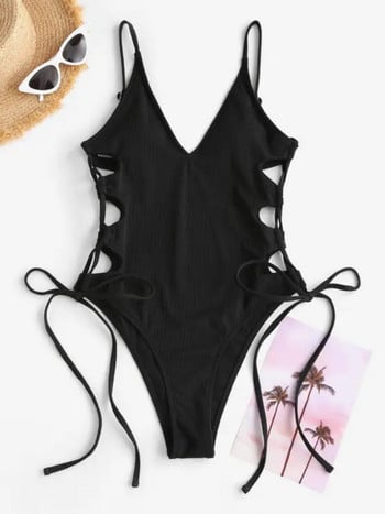 2022 Sexy One Piece μαγιό Push Up Γυναικεία Lace Up Monokini Μαύρο μαγιό Ολόσωμο μαγιό Μαγιό Ρούχα παραλίας XL