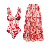 Vintage crveni jednodijelni kupaći kostim u obliku kostura visokog struka bez leđa, uska odjeća za plažu za okupljanje, seksi bikini s četvrtastim izrezom