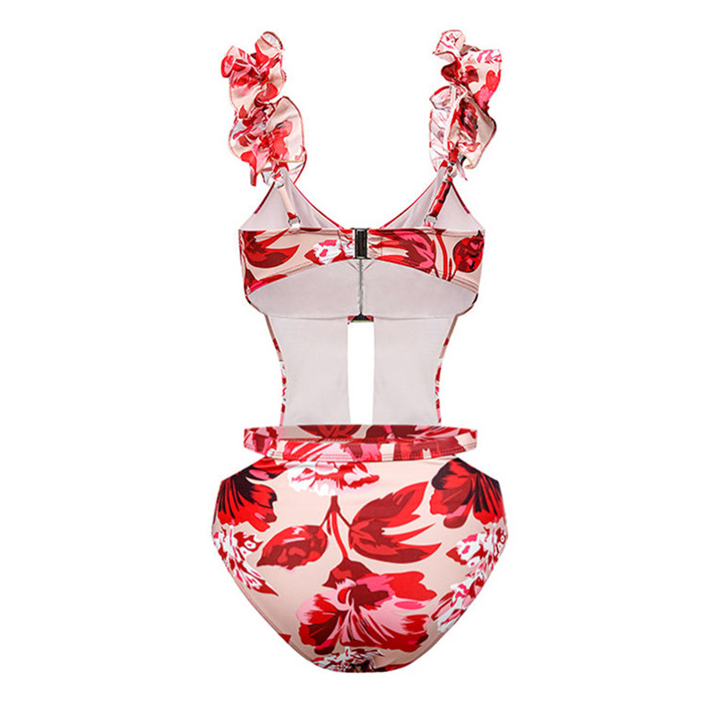 Vintage crveni jednodijelni kupaći kostim u obliku kostura visokog struka bez leđa, uska odjeća za plažu za okupljanje, seksi bikini s četvrtastim izrezom